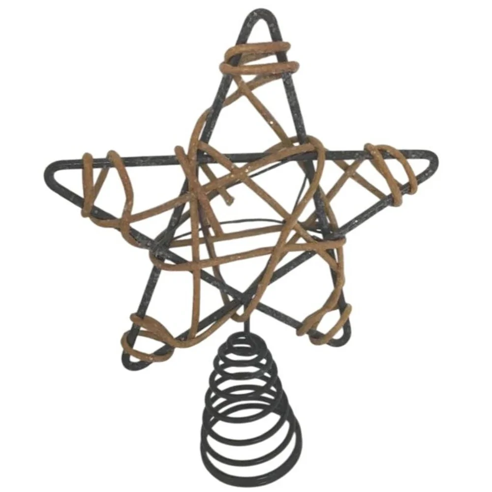 Christmas Tree Topper Wire Twine Glitter Metal Star Rustic Wire Rattan Lot 2